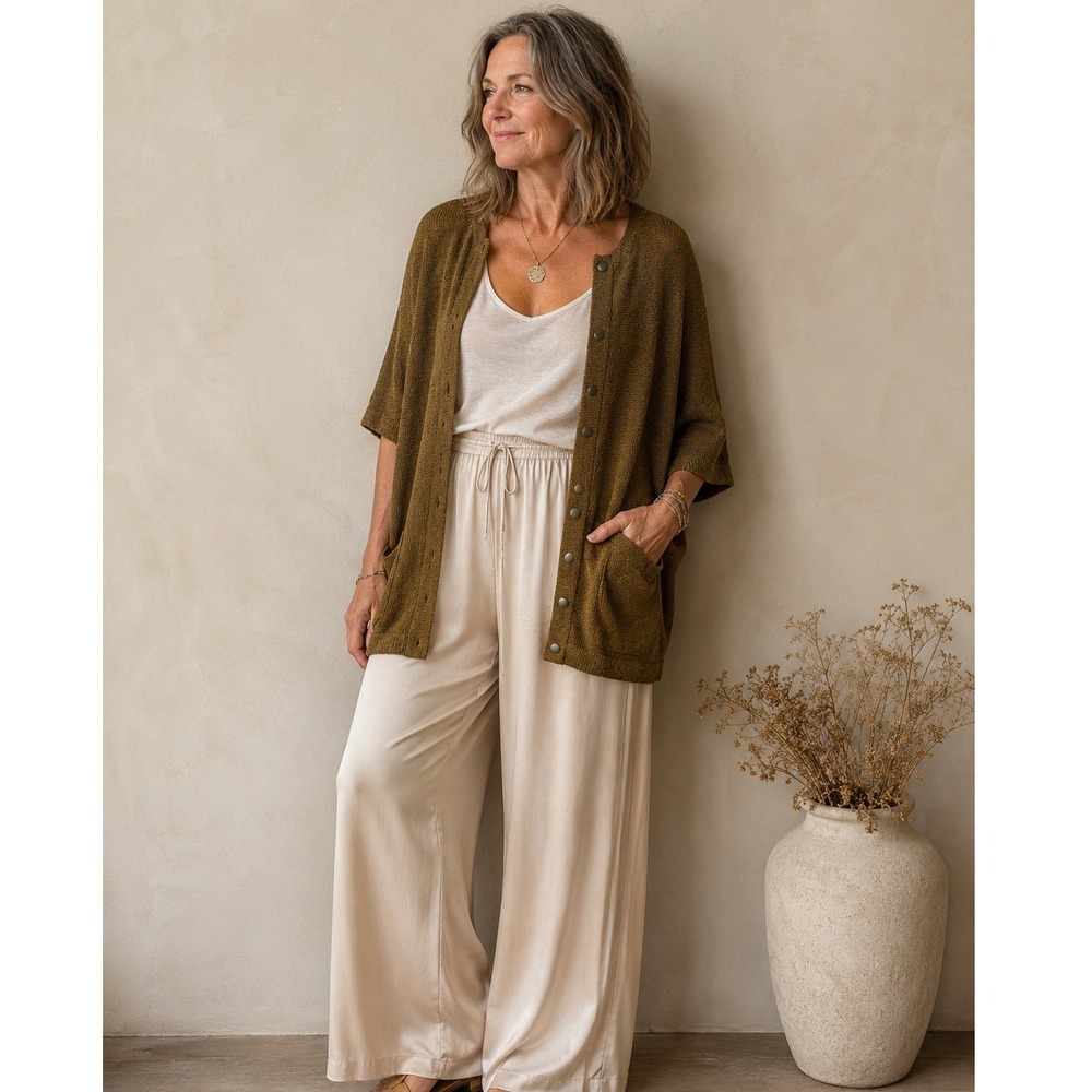 Krizia Maglia Women Short Sleeve Cardigan Fits US Sz M/L Luxury Italy Minimalist